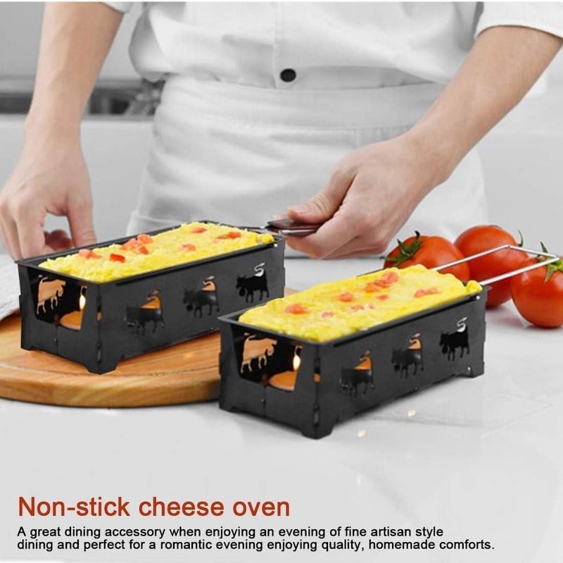 شواية راسليت الجبن المحمولة بالشموع - مقلاة راسليت غير لاصقة مع ملعقة ومقبض قابل للطي، أداة شواء منزلية لإذابة الجبن والشواء - Image 2