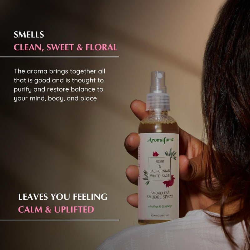 Aromafume White Sage & Rose Smudge Spray & Natural Mist by Aromafume | 100 ml / 3.3oz | Salvia Apiana & Rose Extracts. Accentuates Romance, Intimacy & Positivity. Non-Alcoholic, Non-Toxic & Vegan - Image 4