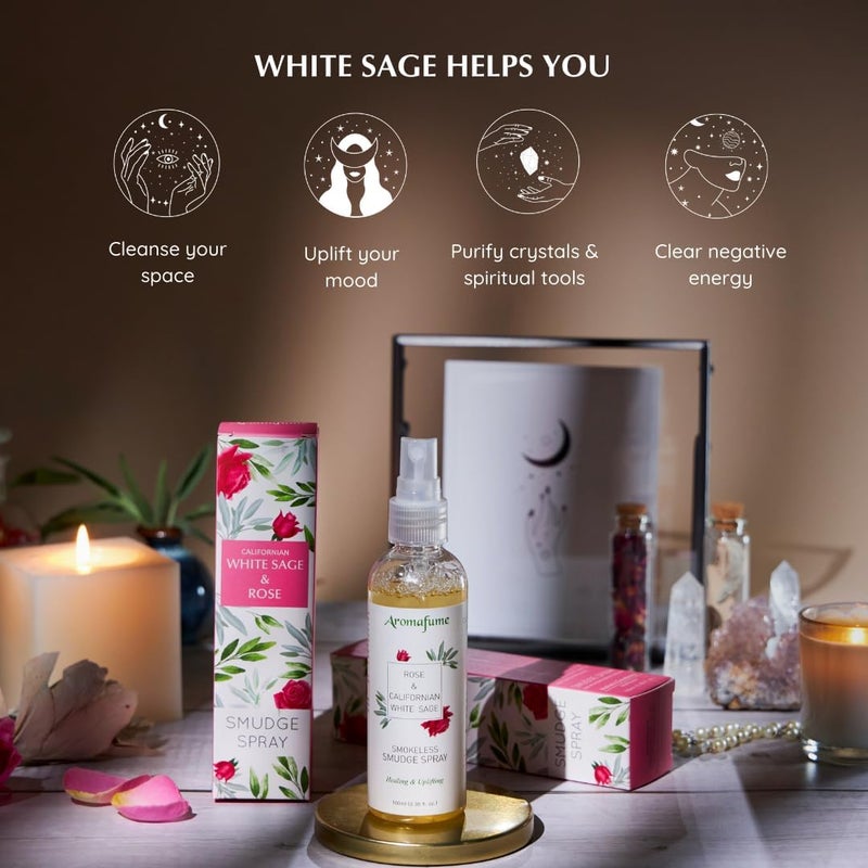 Aromafume White Sage & Rose Smudge Spray & Natural Mist by Aromafume | 100 ml / 3.3oz | Salvia Apiana & Rose Extracts. Accentuates Romance, Intimacy & Positivity. Non-Alcoholic, Non-Toxic & Vegan - Image 5