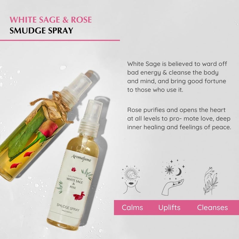 Aromafume White Sage & Rose Smudge Spray & Natural Mist by Aromafume | 100 ml / 3.3oz | Salvia Apiana & Rose Extracts. Accentuates Romance, Intimacy & Positivity. Non-Alcoholic, Non-Toxic & Vegan - Image 2