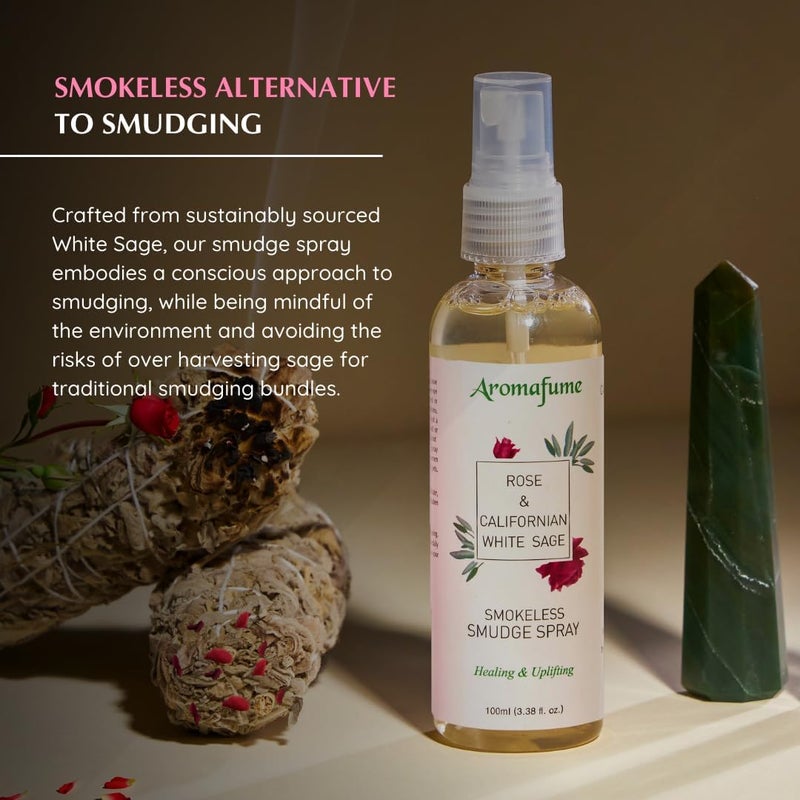 Aromafume White Sage & Rose Smudge Spray & Natural Mist by Aromafume | 100 ml / 3.3oz | Salvia Apiana & Rose Extracts. Accentuates Romance, Intimacy & Positivity. Non-Alcoholic, Non-Toxic & Vegan - Image 3