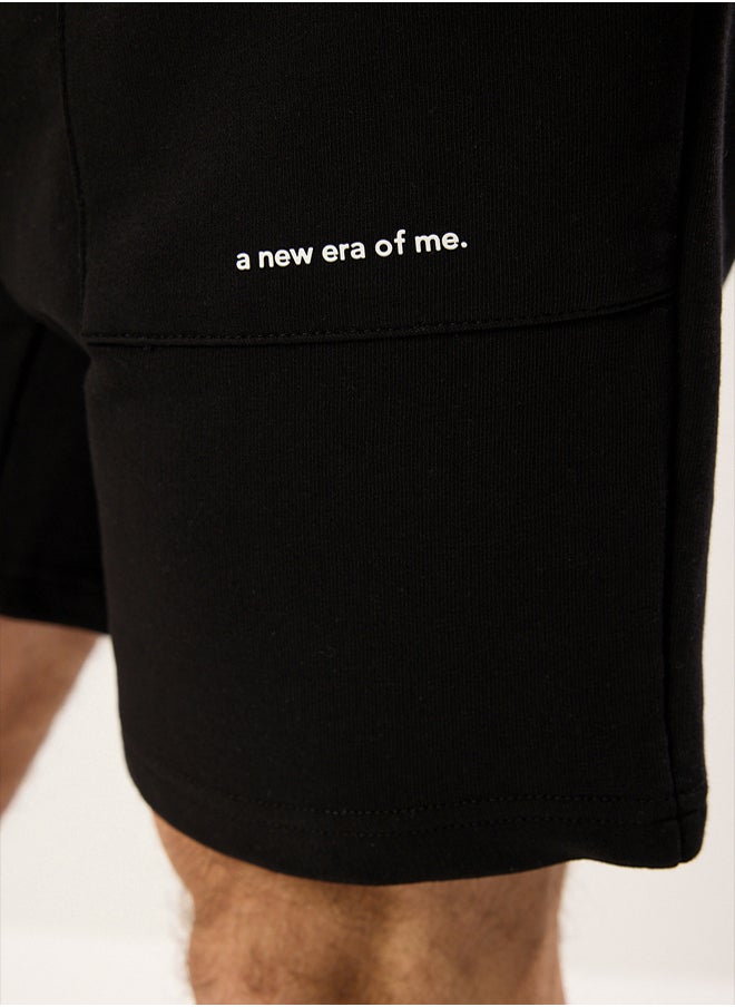 Black Regular Cut Text Printed Shorts&Bermuda