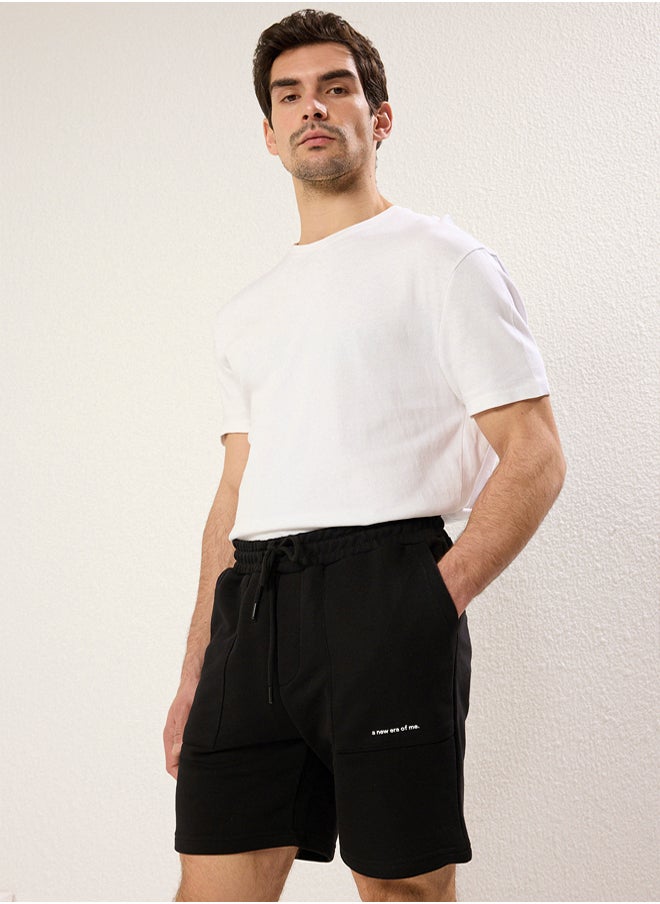 Black Regular Cut Text Printed Shorts&Bermuda