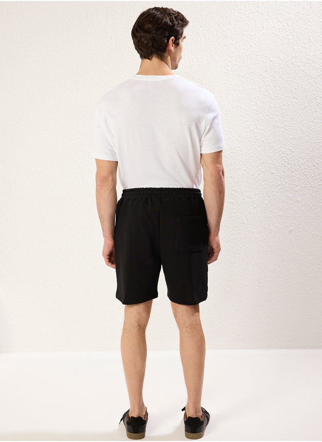 Black Regular Cut Text Printed Shorts&Bermuda