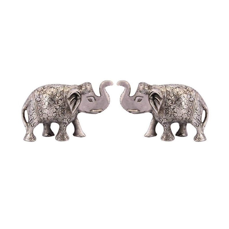 Handicrafts Paradise Handicrafts Paradise Metal Oxidised Carved Trunk Up Elephant Pair - Silver, 6 X 2 X 4 Inch - Image 2