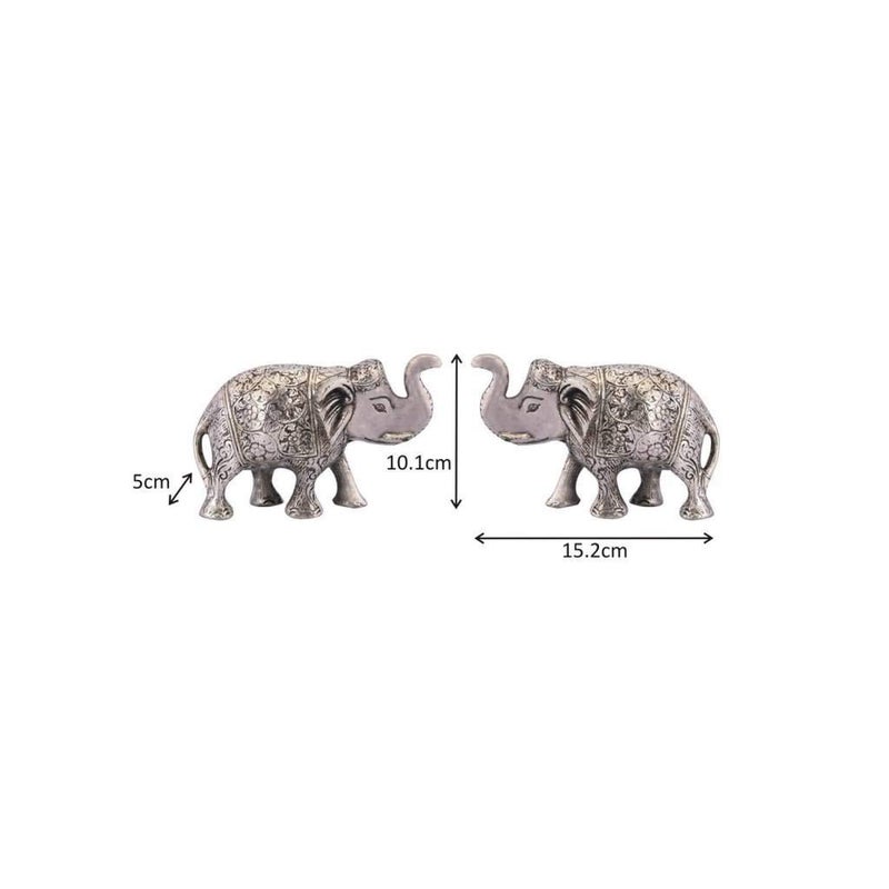 Handicrafts Paradise Handicrafts Paradise Metal Oxidised Carved Trunk Up Elephant Pair - Silver, 6 X 2 X 4 Inch - Image 3
