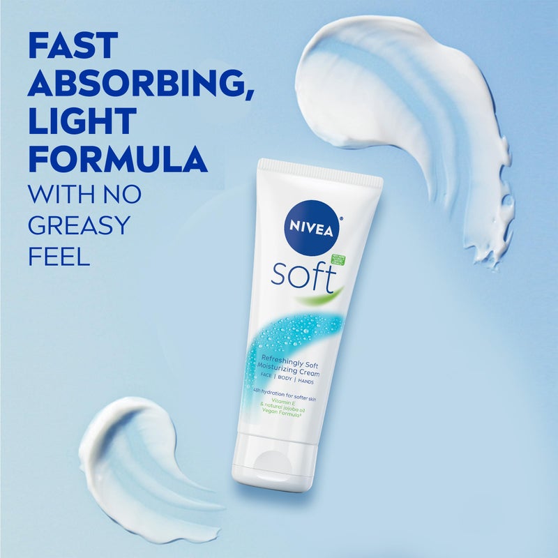 NIVEA Soft Refreshingly Soft Moisturizing Cream, Lightweight Moisturizer for Face, Body and Hands, Body Cream Enriched with Jojoba Oil and Vitamin E, 2.6 Oz Tube, Pack of 3 - Image 5