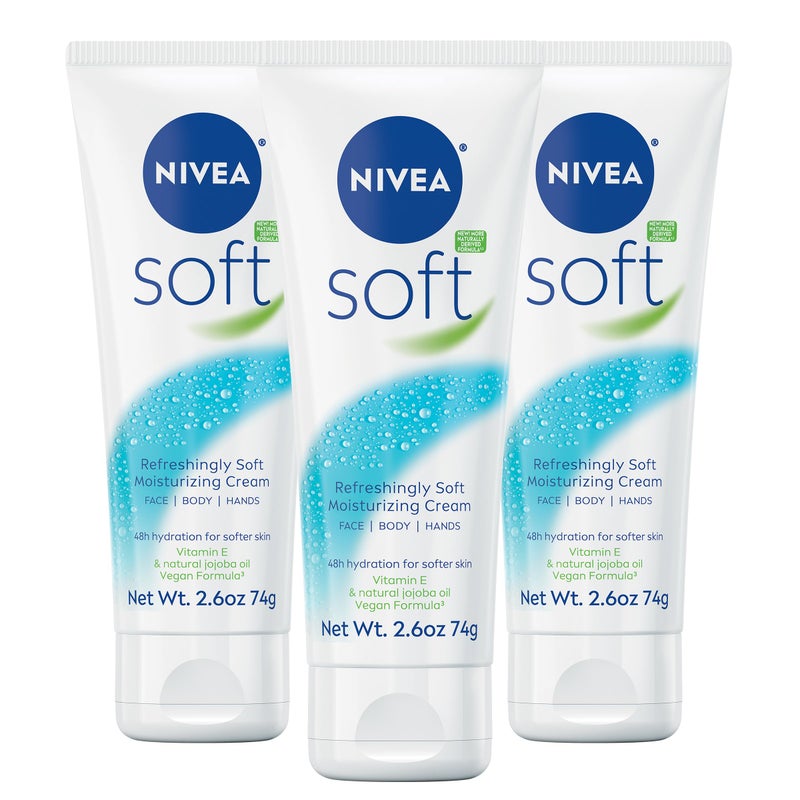 NIVEA Soft Refreshingly Soft Moisturizing Cream, Lightweight Moisturizer for Face, Body and Hands, Body Cream Enriched with Jojoba Oil and Vitamin E, 2.6 Oz Tube, Pack of 3 - Image 1