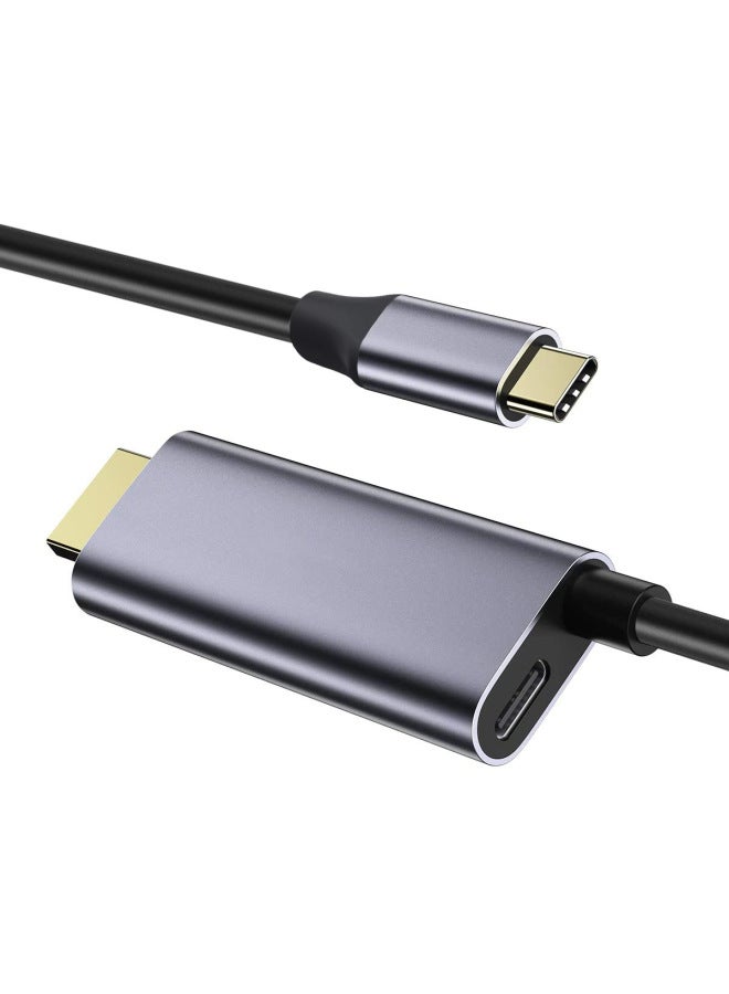 نوع C إلى HDMI مع مصدر طاقة 4K كابل محول عالي الوضوح للهاتف المحمول والكمبيوتر المحمول ومفتاح شاشة عرض لوحدة التحكم في الألعاب - اللون: 【4k@60hz】رمادي 1.8 متر  - Image 1