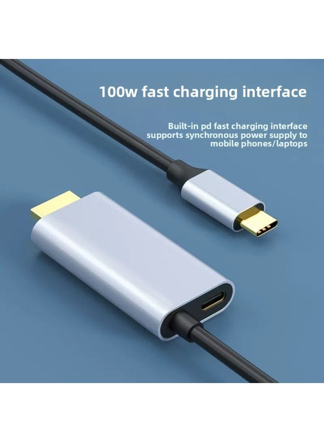 نوع C إلى HDMI مع مصدر طاقة 4K كابل محول عالي الوضوح للهاتف المحمول والكمبيوتر المحمول ومفتاح شاشة عرض لوحدة التحكم في الألعاب - اللون: 【4k@60hz】رمادي 1.8 متر  - Image 3