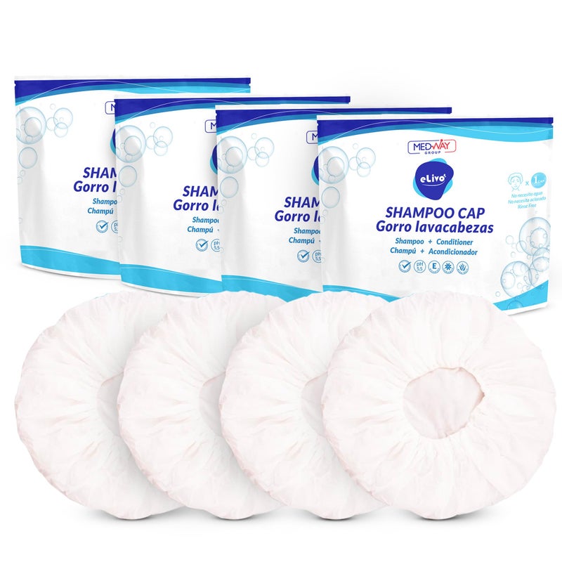 MedVance No Rinse Shampoo Cap | Rinse Free Shower Cap that Shampoos & Conditions | PH Balanced & Hypoallergenic Waterless Hair Wash | 4 Pack - Image 1
