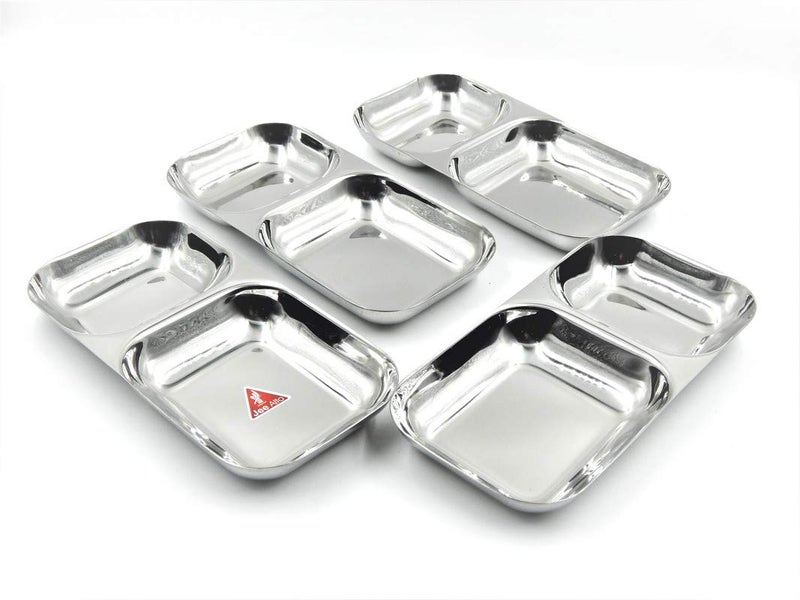 JEE ALTO Premium PAV BHAJISnack PlatePARTITION Plate 2 in 1 20 Gauge Heavy Duty Set of 4 PCS - Image 1