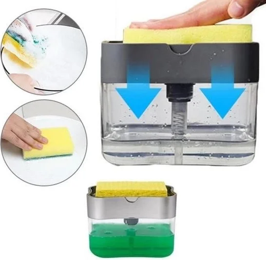 Lisinya Two-in-One Push-Button Practical Liquid Soap Dispenser Pump and Dish Washing Sponge Reservoir