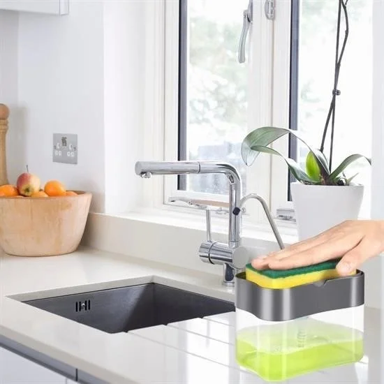 Lisinya Two-in-One Push-Button Practical Liquid Soap Dispenser Pump and Dish Washing Sponge Reservoir