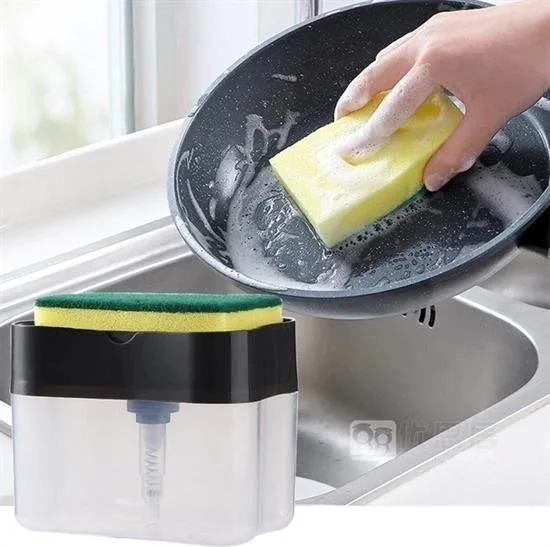 Lisinya Two-in-One Push-Button Practical Liquid Soap Dispenser Pump and Dish Washing Sponge Reservoir