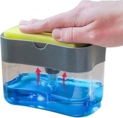 Lisinya Two-in-One Push-Button Practical Liquid Soap Dispenser Pump and Dish Washing Sponge Reservoir