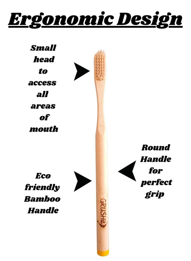 GRUSHit Bamboo Toothbrush Pack of 2 | Eco-Friendly & Biodegradable Toothbrushes for Adults & Kids | Soft Bristles, Round Handle | Plastic-Free, Zero-Waste, Dentist-Curated Oral Care - Image 4