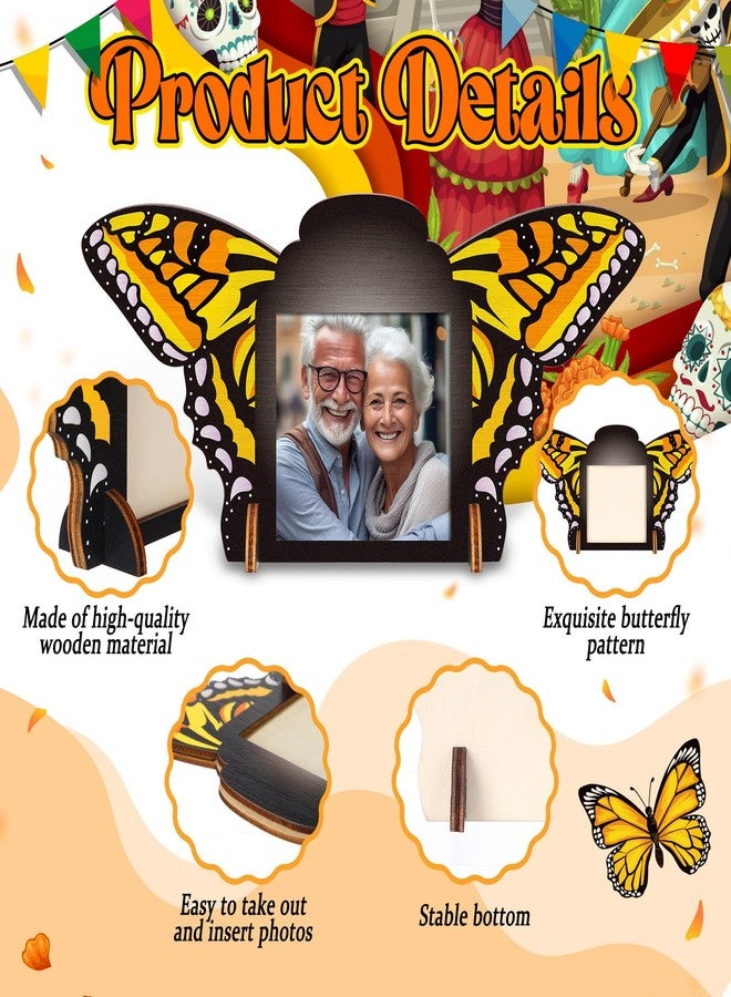 Youyole 6 Pcs Día De Los Muertos Photo Frame 7.5 x 7.3 Day of The Dead Wooden Picture Frame Mexican Butterfly Tabletop Display Hanging Wall Decor Vertical or Horizontal for Halloween Altar Ofrenda - Image 2