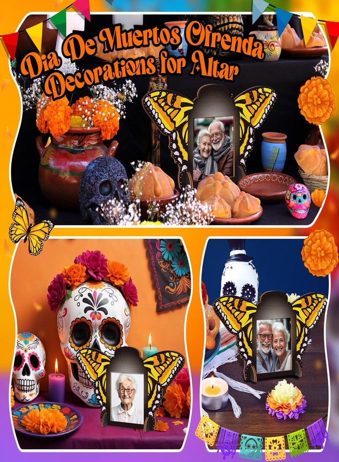 Youyole 6 Pcs Día De Los Muertos Photo Frame 7.5 x 7.3 Day of The Dead Wooden Picture Frame Mexican Butterfly Tabletop Display Hanging Wall Decor Vertical or Horizontal for Halloween Altar Ofrenda - Image 5