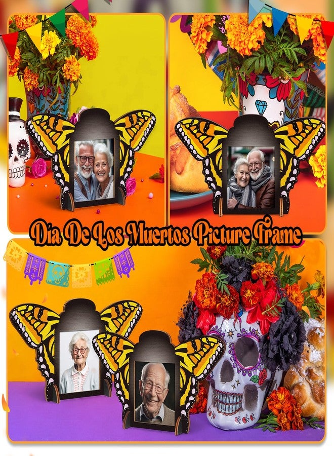 Youyole 6 Pcs Día De Los Muertos Photo Frame 7.5 x 7.3 Day of The Dead Wooden Picture Frame Mexican Butterfly Tabletop Display Hanging Wall Decor Vertical or Horizontal for Halloween Altar Ofrenda - Image 4
