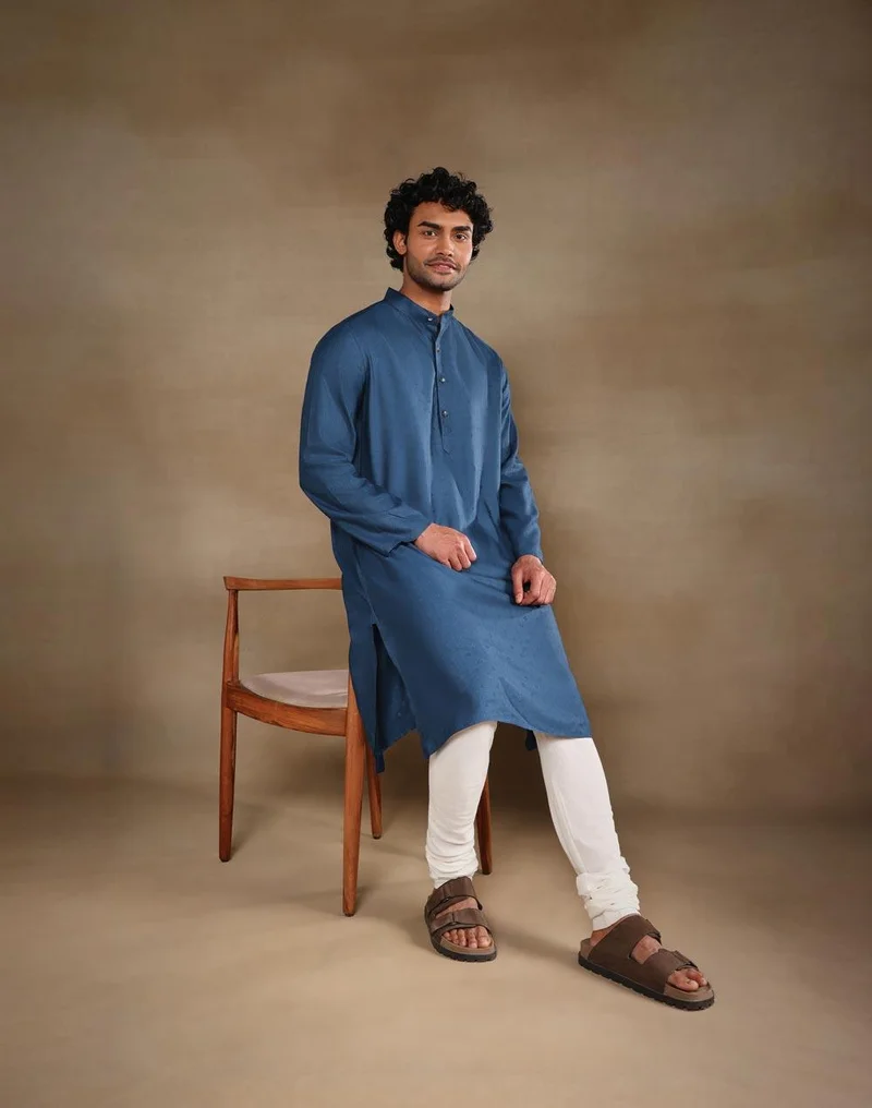Fabindia Blue Viscose Silk Long Kurta