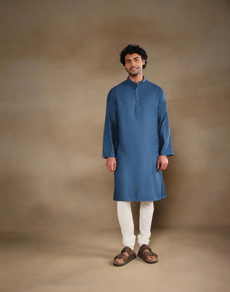 Fabindia Blue Viscose Silk Long Kurta