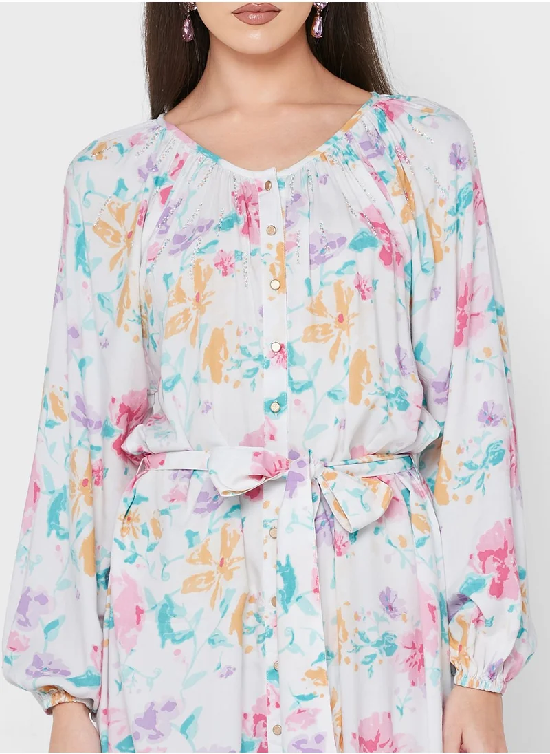 KASHKHA Cuffed Sleeve Floral Dress