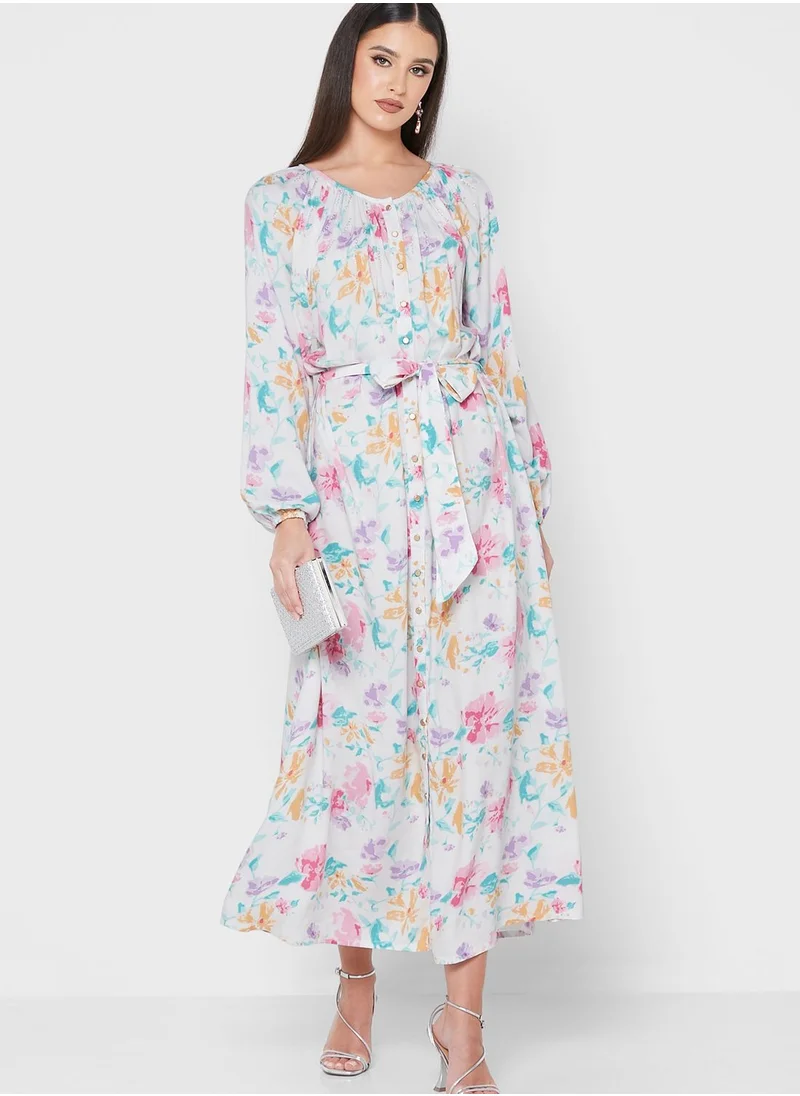KASHKHA Cuffed Sleeve Floral Dress