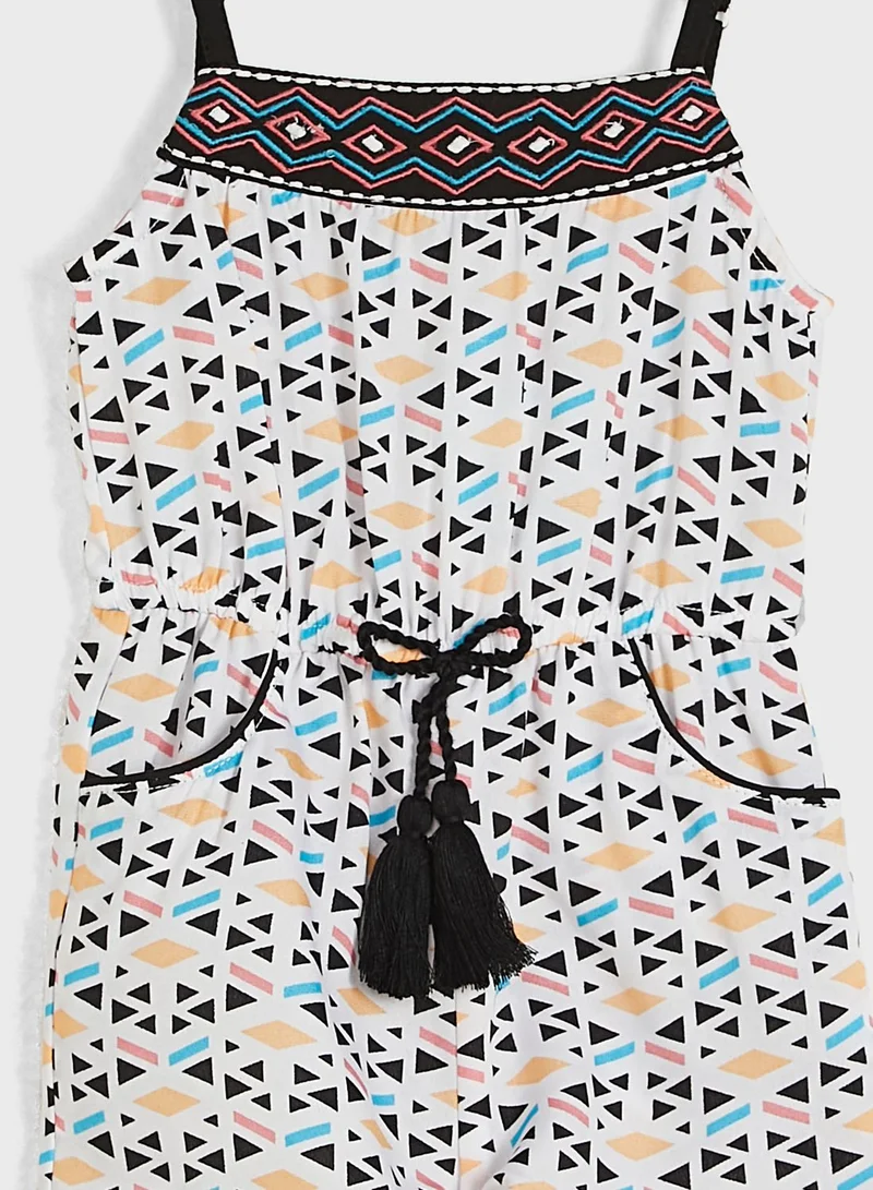 Nautinati Nauti Nati Girls White Black Printed Playsuit