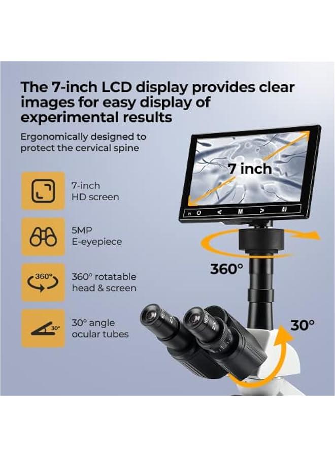 Arabest 【Research-Grade】  Lab Compound Trinocular Microscopes 40X-2500X Magnification with 7 LCD Screen 5MP E-Eyepiece, Two-Layer Mechanical Stage for Animal Husbandry, Pet Hospitals, Lab, Farms - Image 2
