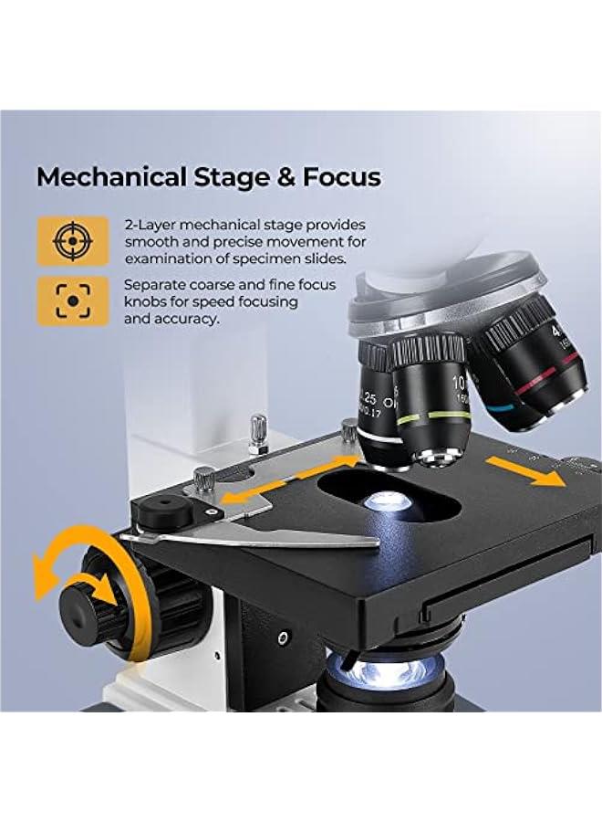 Arabest 【Research-Grade】  Lab Compound Trinocular Microscopes 40X-2500X Magnification with 7 LCD Screen 5MP E-Eyepiece, Two-Layer Mechanical Stage for Animal Husbandry, Pet Hospitals, Lab, Farms - Image 3