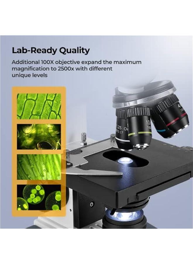 Arabest 【Research-Grade】  Lab Compound Trinocular Microscopes 40X-2500X Magnification with 7 LCD Screen 5MP E-Eyepiece, Two-Layer Mechanical Stage for Animal Husbandry, Pet Hospitals, Lab, Farms - Image 4