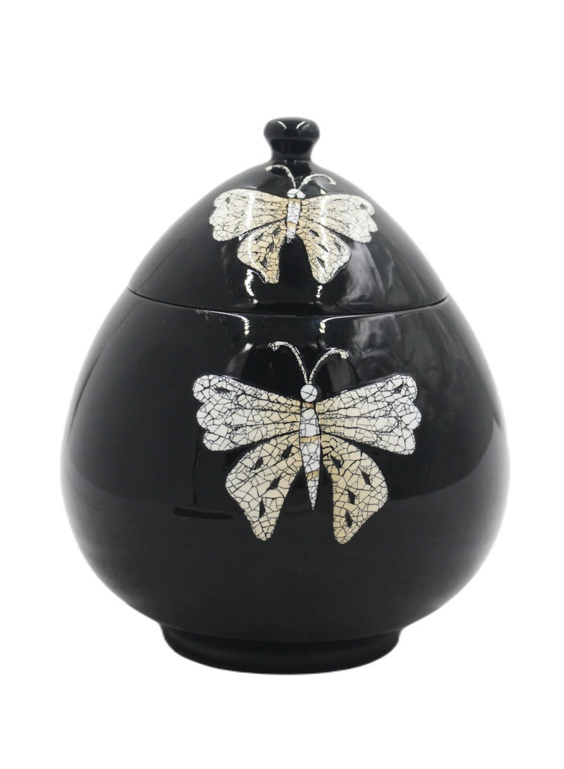 Antique Museum Vietnam Handmade Lacquer Painted Egg Shape Pot  - Image 3