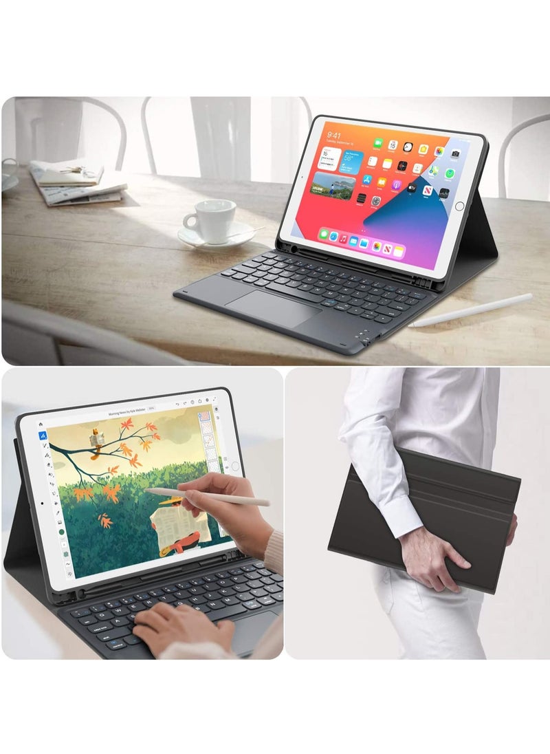 iPad Keyboard 9th Generation, Keyboard for iPad 8th Generation/7th Gen 10.2 Inch, Smart Trackpad, Detachable Wireless with Pencil Holder, Flip Stand Keyboard Case for iPad 9th/8th/7th Gen 10.2”, Black