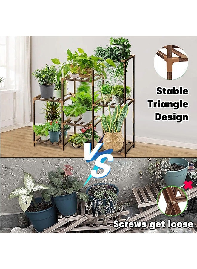 Plant Stands for Indoor Plants, Wood Outdoor Tiered Plant Shelf, Unique design in placing 7 plant pots at least, durable and sturdy,easy to assemble