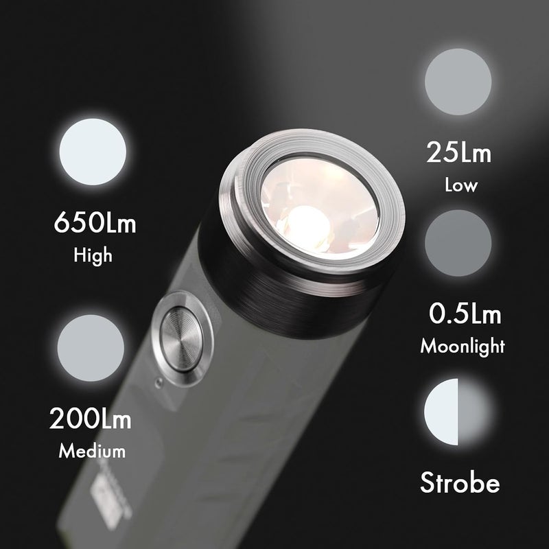 RovyVon A1 Gray EDC Flashlight - 650 Lumens, Rechargeable, Compact Design - Image 4