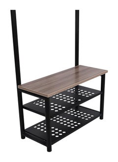 RIGID Steel Coat Rack Stand with Wooden Top Bench & Shelves Black 175x70x33cm  - Image 2
