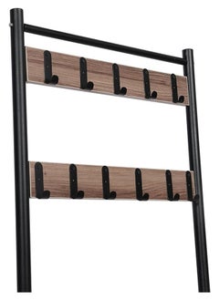 RIGID Steel Coat Rack Stand with Wooden Top Bench & Shelves Black 175x70x33cm  - Image 3