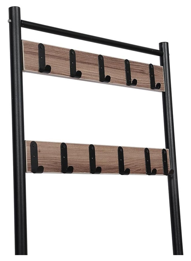RIGID Steel Coat Rack Stand with Wooden Top Bench & Shelves Black 175x70x33cm  - Image 3