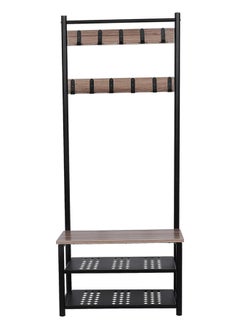 RIGID Steel Coat Rack Stand with Wooden Top Bench & Shelves Black 175x70x33cm  - Image 4