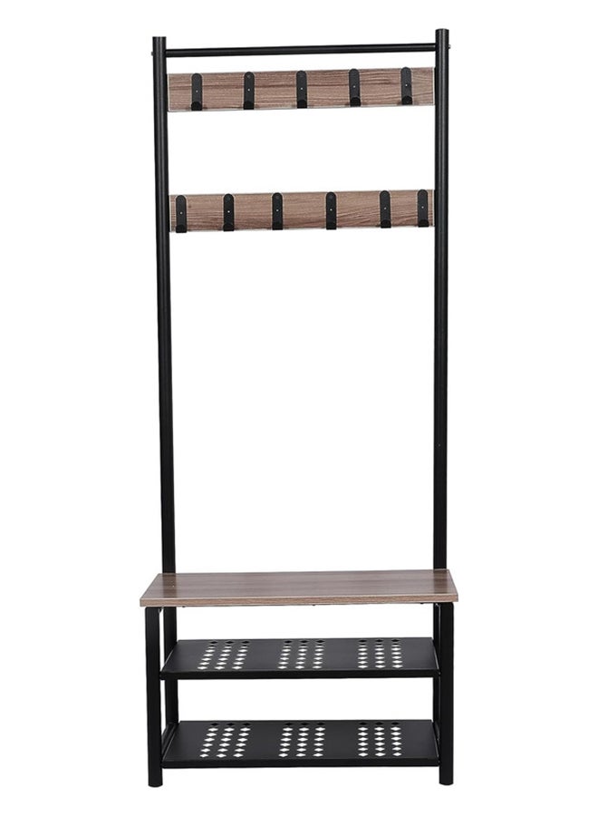 RIGID Steel Coat Rack Stand with Wooden Top Bench & Shelves Black 175x70x33cm  - Image 4