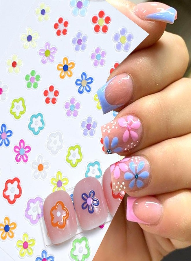 BSBTBZ 6PCS Flowers Nail Stickers for Nail Art -3D Colorful Daisy Flower Nail Sticker Floral Nail Decal Self-Adhesive Hibiscus Flower Star Heart Sticker for Nails Supplies French Nail Sticker Manicure Decor - Image 2