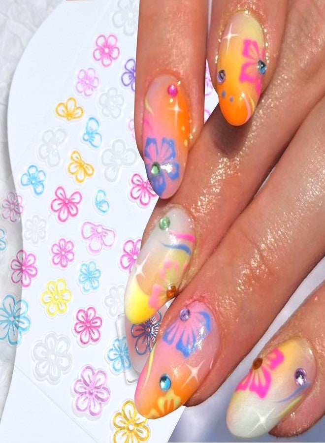 BSBTBZ 6PCS Flowers Nail Stickers for Nail Art -3D Colorful Daisy Flower Nail Sticker Floral Nail Decal Self-Adhesive Hibiscus Flower Star Heart Sticker for Nails Supplies French Nail Sticker Manicure Decor - Image 4