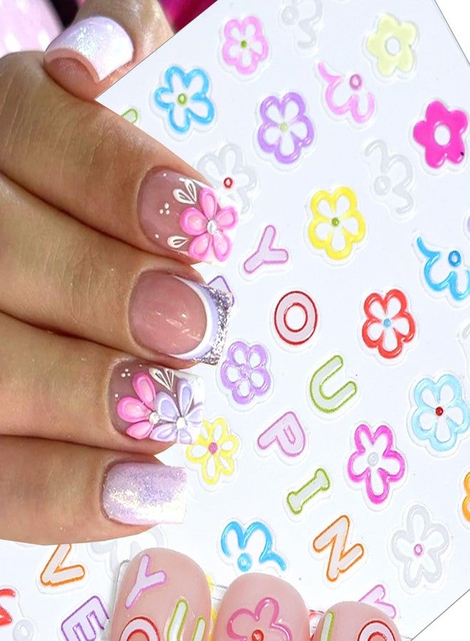 BSBTBZ 6PCS Flowers Nail Stickers for Nail Art -3D Colorful Daisy Flower Nail Sticker Floral Nail Decal Self-Adhesive Hibiscus Flower Star Heart Sticker for Nails Supplies French Nail Sticker Manicure Decor - Image 3