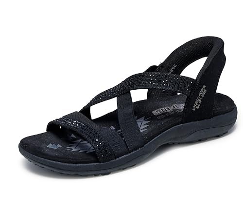 Skechers Women's REGGAE SLIM - SUMMER SPARKLE, Hands Free Slip-Ins Jeweled Stretch Knit Sandal, Black/Black, 8M - Image 1