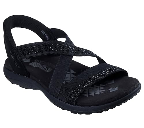 Skechers Women's REGGAE SLIM - SUMMER SPARKLE, Hands Free Slip-Ins Jeweled Stretch Knit Sandal, Black/Black, 8M - Image 3