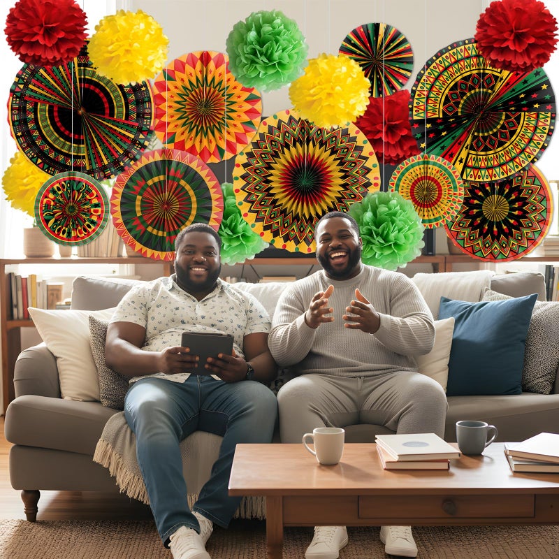 Rakuto Black History Month Decorations, 18PCS Juneteenth Paper Fans with Paper Poms Party Decoration, African American Themed Decor for Classroom Office Supplies - Image 4