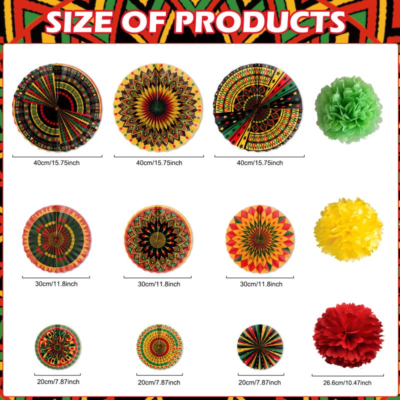 Rakuto Black History Month Decorations, 18PCS Juneteenth Paper Fans with Paper Poms Party Decoration, African American Themed Decor for Classroom Office Supplies - Image 2