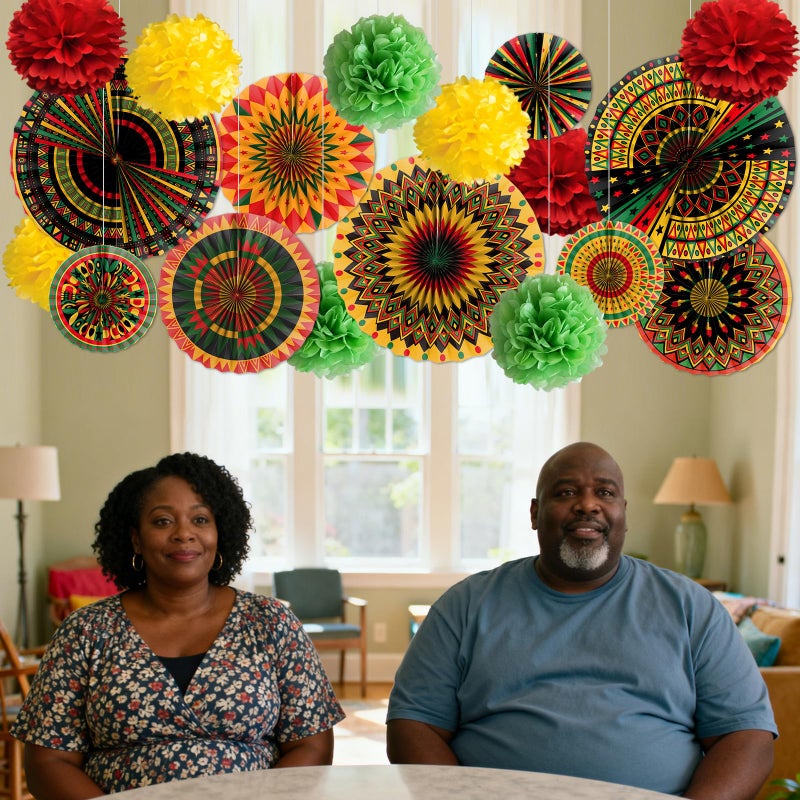 Rakuto Black History Month Decorations, 18PCS Juneteenth Paper Fans with Paper Poms Party Decoration, African American Themed Decor for Classroom Office Supplies - Image 5