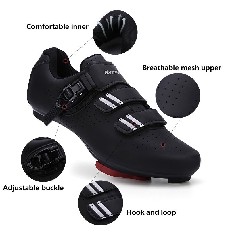 Kyedoo Mens Womens Cycling Shoes Compatible with Pelaton Bike Shoes Road Bike Riding Bicycle Pre-Installed with Delta Cleats Clip Indoor Outdoor Pedal Size 8 Black - Image 5